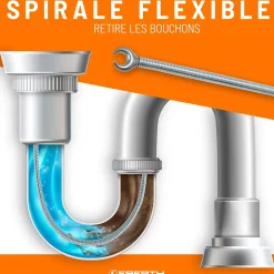 Eberth Furet Déboucheur-Spirale de nettoyage de tuyaux 5m de long et 9mm de diamètre pour tuyaux à partir de 40mm tête en forme de griffe de 20mm