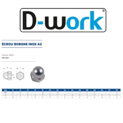 D-Work 25 Ecrous Borgnes M22 mm - DIN 1587 - Inox A2 -