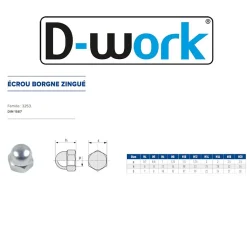 D-Work 50 Ecrous Borgnes M20 mm - DIN 1587 - Zingué blanc -