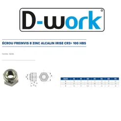D-Work 100 Ecrous Freins pour Vis M8 mm - 8 - Zingué CR3 -