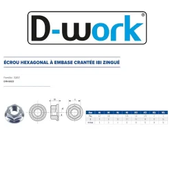 D-Work 200 Ecrous Hexagonaux à Embase Crantée M6 mm - DIN 6923 - 8 - Zingué blanc -