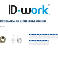 D-Work Écrou-25 Ecrous Hexagonaux HU M24 mm - 4032 - 8 - Zingué CR3 -