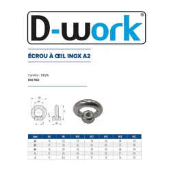 D-Work Écrou-5 Ecrous à Oeil M24 mm - Inox A2 -