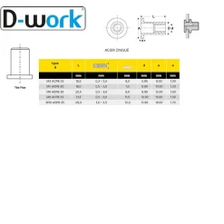 D-Work Écrou-200 Ecrous à Sertir Borgnes Tête Plate GOFIX M10 x 29 mm - Acier -