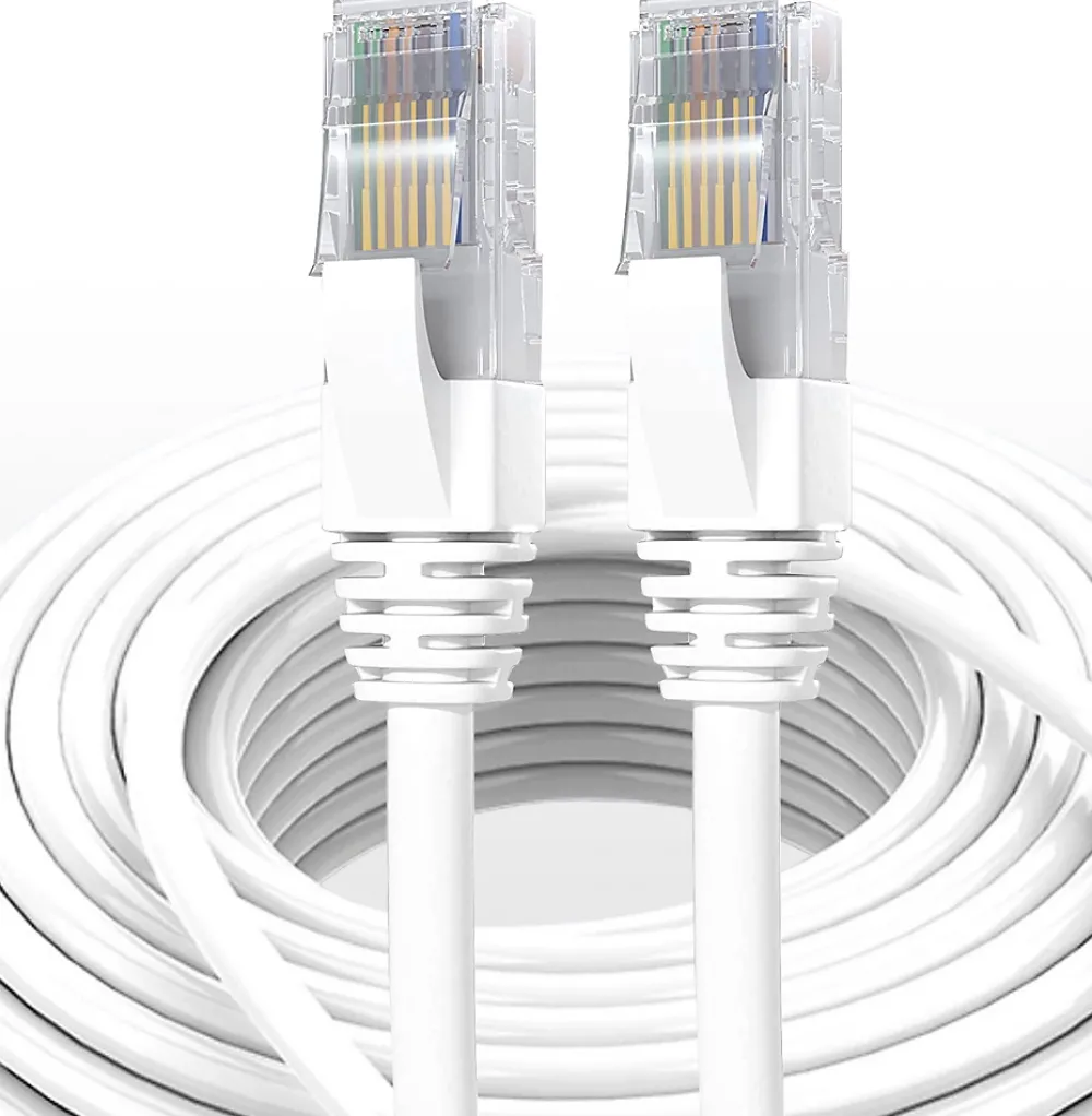 Elfcam-shop Câble Et Connectique Réseau-Elfcam - Câble Ethernet RJ45 Cat 7 SFTP 20m (Rond Blanc), 10Gbps, 600MHz, Cuivre, Anti-Interférences