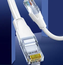 Elfcam-shop Câble Et Connectique Réseau-Elfcam - Câble Ethernet RJ45 Cat 7 SFTP 20m (Rond Blanc), 10Gbps, 600MHz, Cuivre, Anti-Interférences