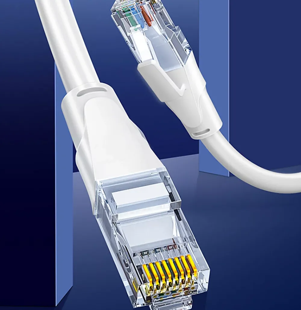 Elfcam-shop Câble Et Connectique Réseau-Elfcam - Câble Ethernet RJ45 Cat 7 SFTP 20m (Rond Blanc), 10Gbps, 600MHz, Cuivre, Anti-Interférences