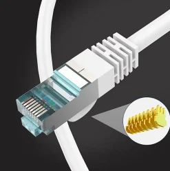 Elfcam-shop Câble Et Connectique Réseau-Elfcam - Câble Ethernet RJ45 Cat 7 SFTP 10m (Rond Blanc), 10Gbps, 600MHz, Cuivre, Anti-Interférences
