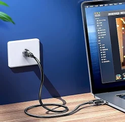 Elfcam-shop Câble Et Connectique Réseau-Elfcam - Câble Ethernet RJ45 Cat 7 SFTP 1m (Rond Noir), 10Gbps, 600MHz, Cuivre, Anti-Interférences