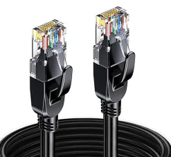 Elfcam-shop Câble Et Connectique Réseau-Elfcam - Câble Ethernet RJ45 Cat 7 SFTP 20m (Rond Noir), 10Gbps, 600MHz, Cuivre, Anti-Interférences