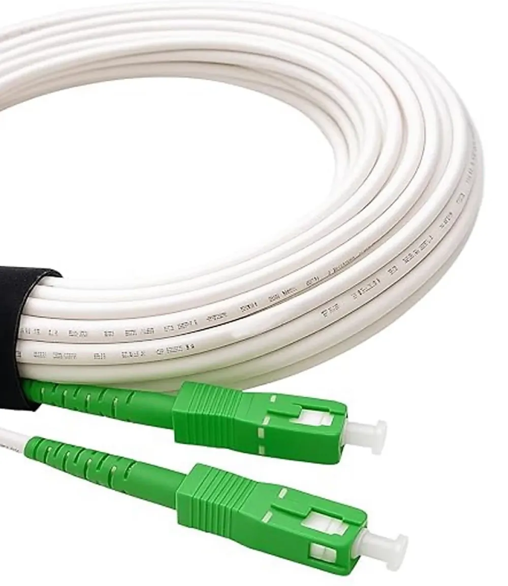 Elfcam-shop Elfcam - Câble Fibre Optique SC-APC à SC-APC - 200m (Blanc), Jarretière Renforcée 9/125um, Blindé, Compatible Livebox