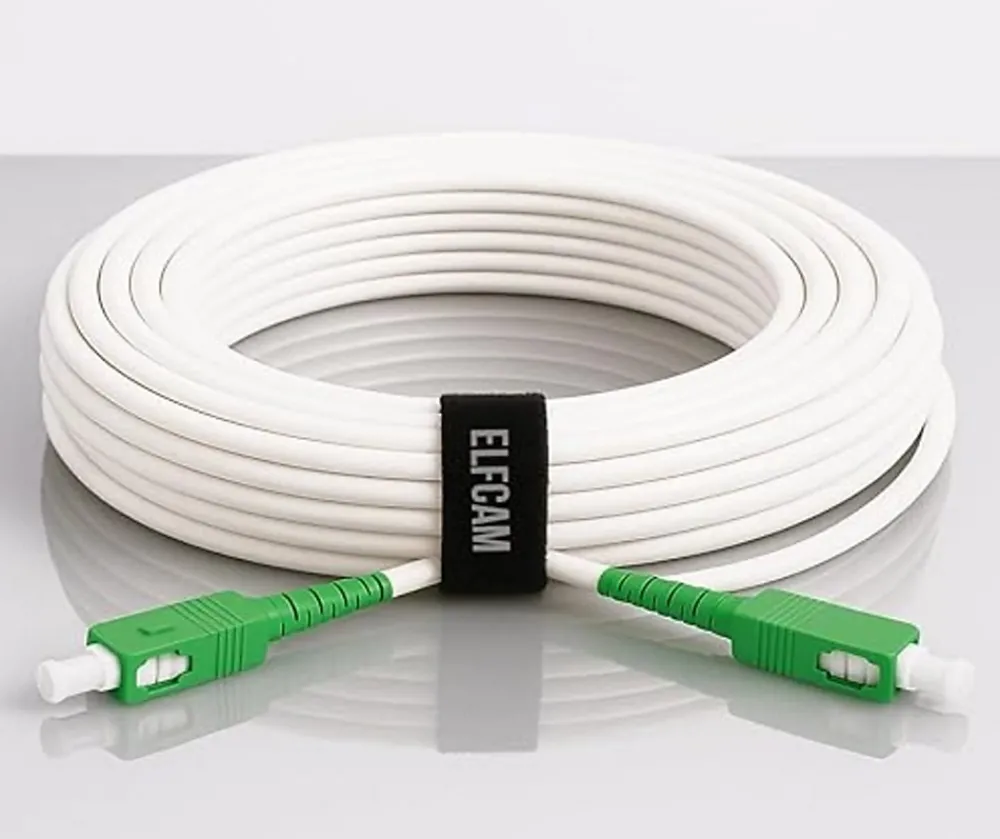 Elfcam-shop Elfcam - Câble Fibre Optique SC-APC à SC-APC - 200m (Blanc), Jarretière Renforcée 9/125um, Blindé, Compatible Livebox