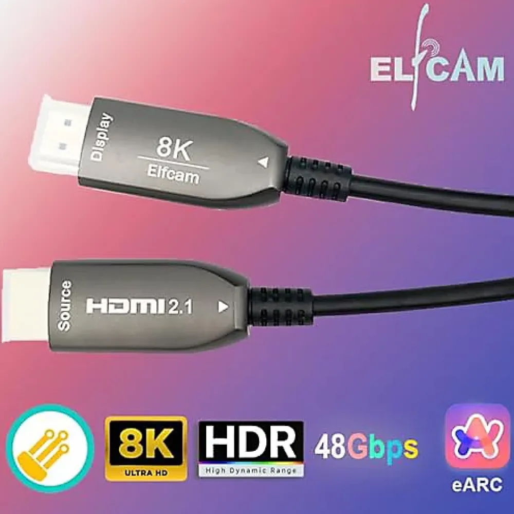 Elfcam-shop Elfcam - Câble HDMI 8K Fibre Optique 5m (Noir) - 48Gbps, HDMI 2.1, 8K 60Hz, 4K 120Hz, HDR10, eARC, PS5, Xbox, TV
