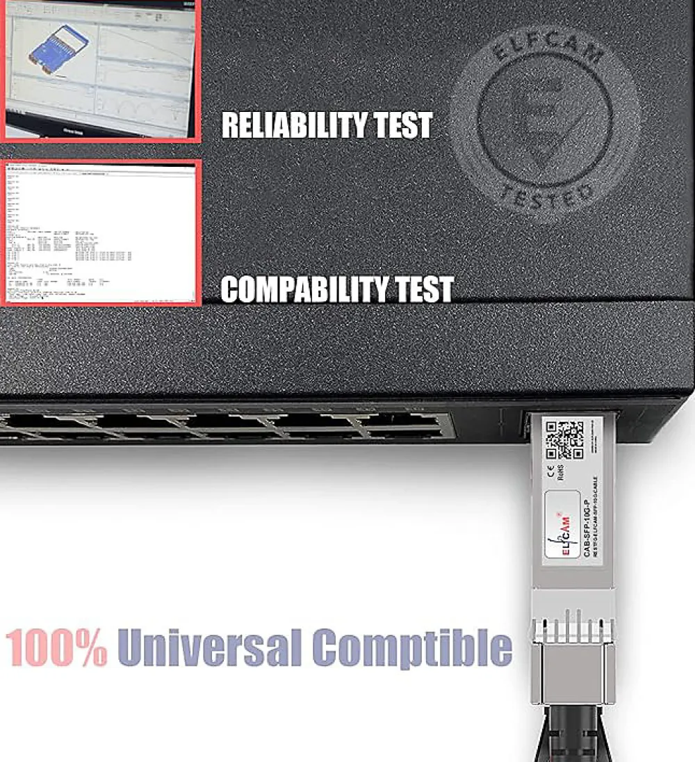 Elfcam-shop Box Domotique-Elfcam - Câble Optique Actif SFP+ à SFP+ - 20m, AOC 10 Gbit/s OM3, Ultra Performant, Réseau Professionnels, PC