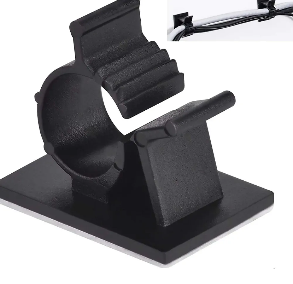 Elfcam-shop Fixation Et Raccordement Du Câble-Elfcam - Clips Câble Adhésif Réglable pour Fibre Optique, Noir, Maison/Bureau, Attache Fil (Lot de 60)