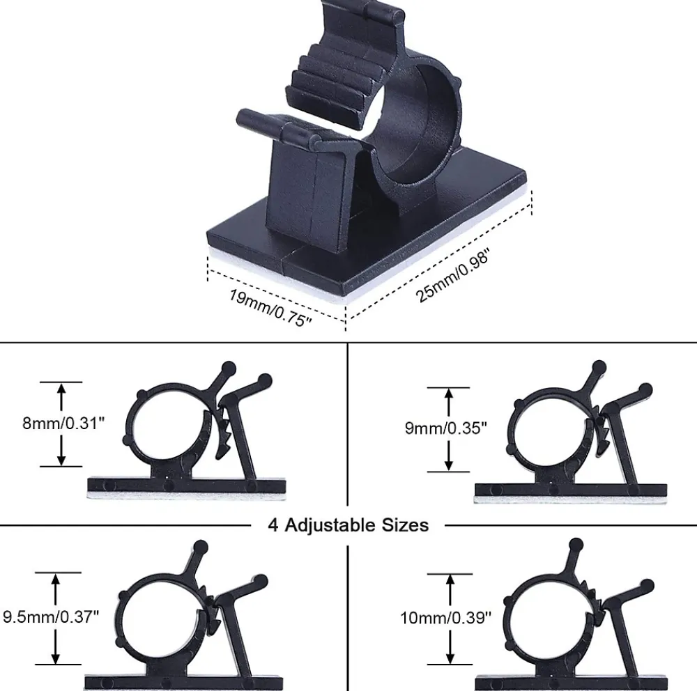 Elfcam-shop Fixation Et Raccordement Du Câble-Elfcam - Clips Câble Adhésif Réglable pour Fibre Optique, Noir, Maison/Bureau, Attache Fil (Lot de 60)