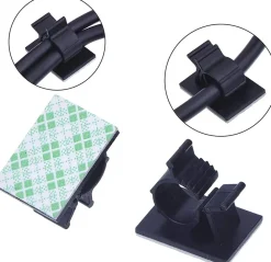 Elfcam-shop Fixation Et Raccordement Du Câble-Elfcam - Clips Câble Adhésif Réglable pour Fibre Optique, Noir, Maison/Bureau, Attache Fil (Lot de 60)
