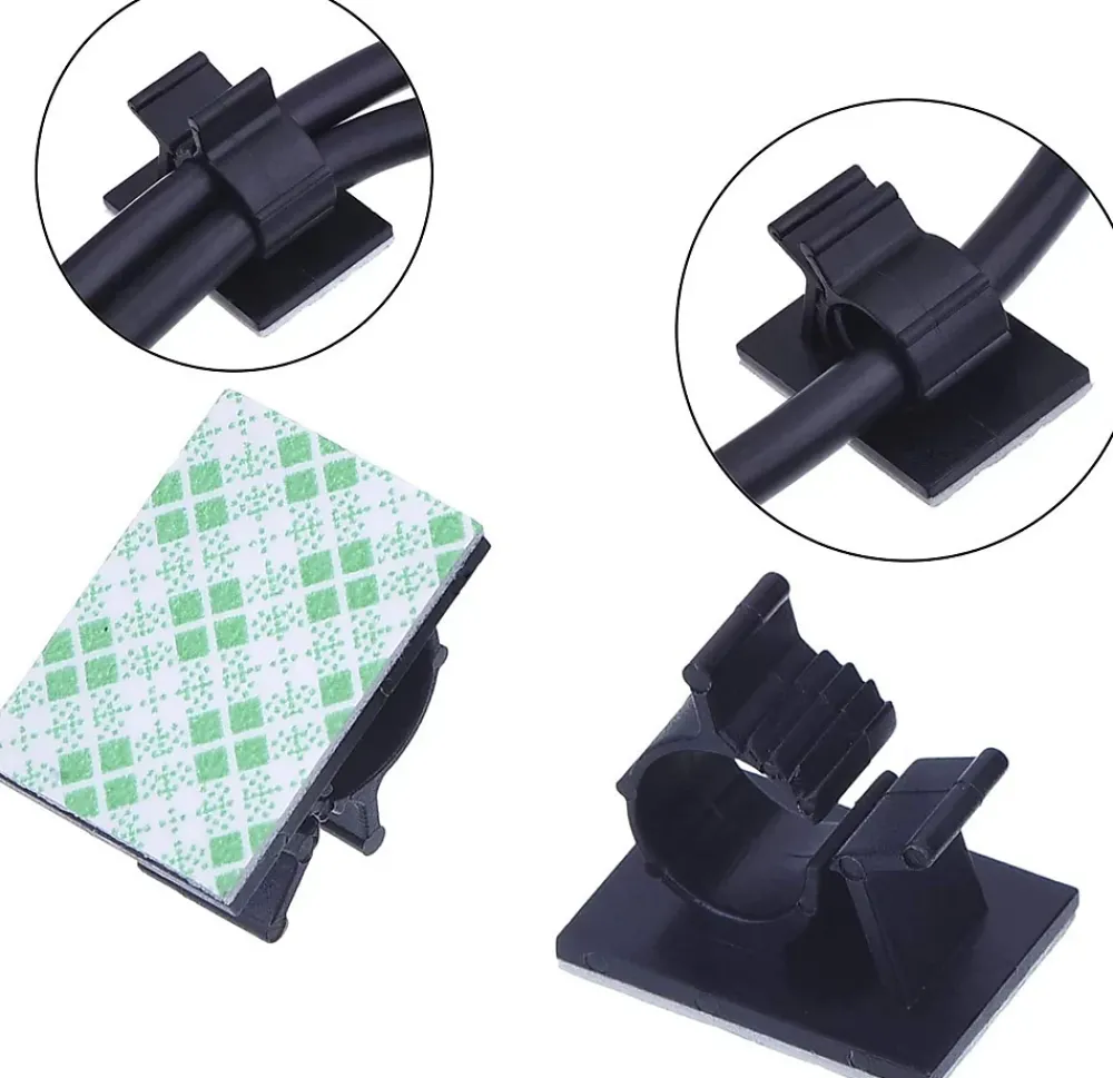 Elfcam-shop Fixation Et Raccordement Du Câble-Elfcam - Clips Câble Adhésif Réglable pour Fibre Optique, Noir, Maison/Bureau, Attache Fil (Lot de 60)