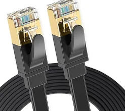 Elfcam-shop Elfcam - 20m Câble Ethernet Cat 8 Plat Noir LAN/WAN, SFTP 28AWG, 2000MHz 40Gbps avec Connecteurs RJ45 Haute Qualité