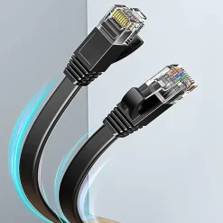 Elfcam-shop Elfcam - 20m Câble Ethernet Cat 8 Plat Noir LAN/WAN, SFTP 28AWG, 2000MHz 40Gbps avec Connecteurs RJ45 Haute Qualité