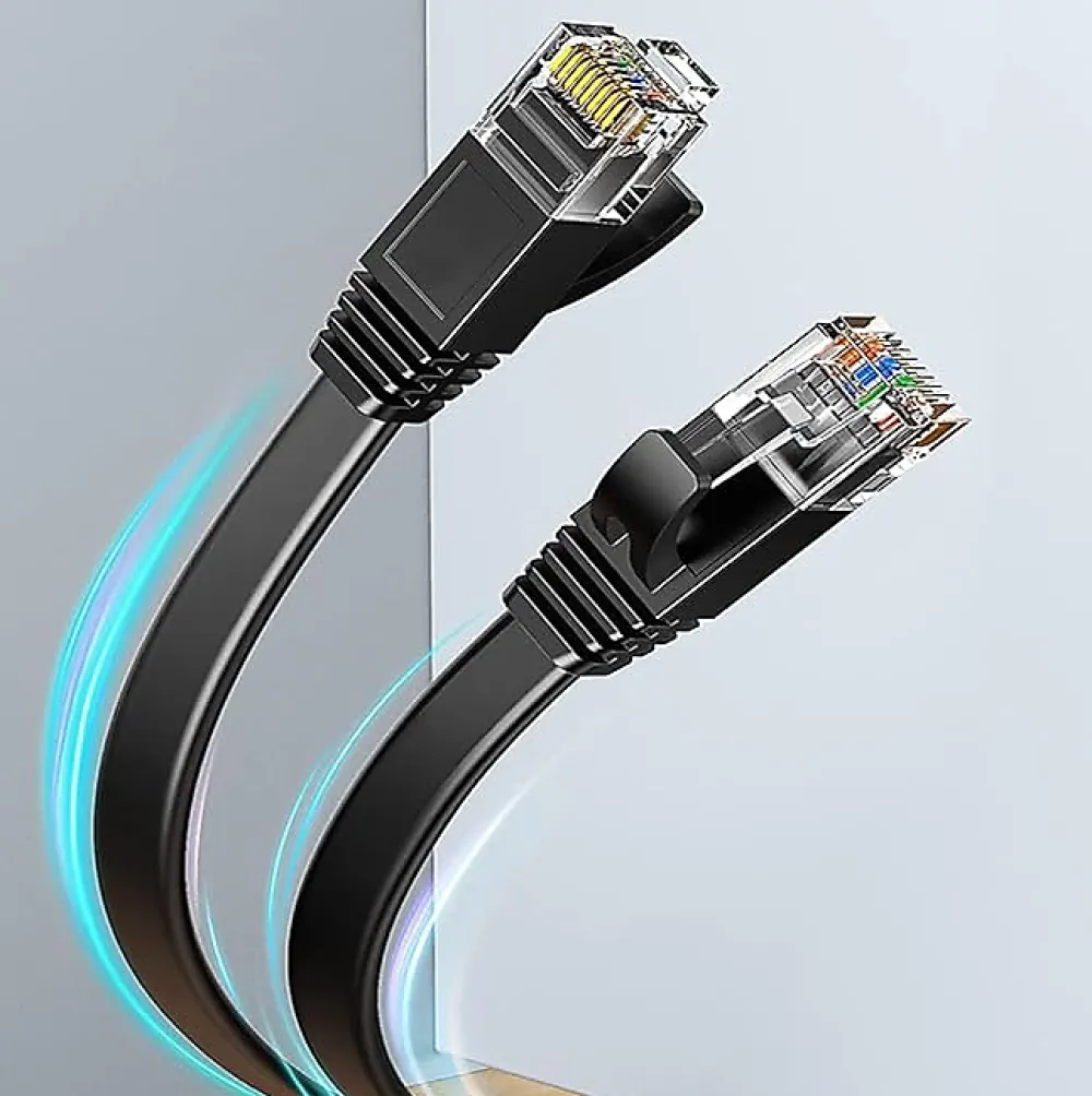 Elfcam-shop Elfcam - 20m Câble Ethernet Cat 8 Plat Noir LAN/WAN, SFTP 28AWG, 2000MHz 40Gbps avec Connecteurs RJ45 Haute Qualité