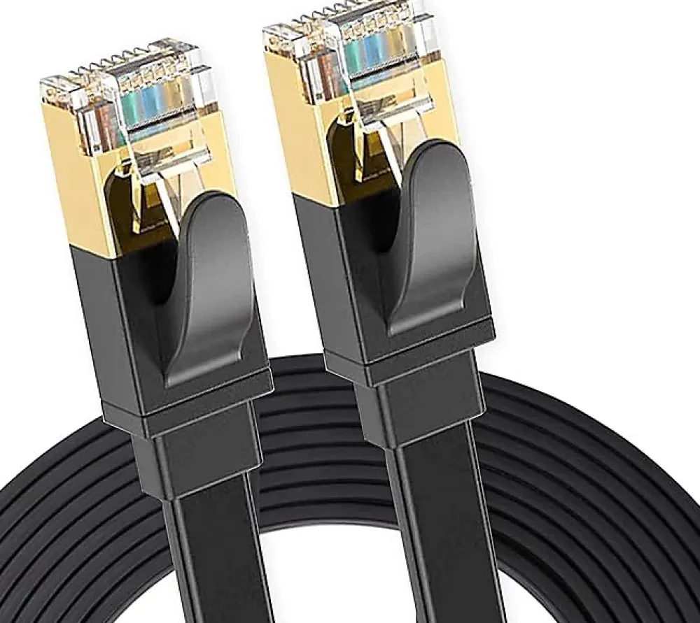 Elfcam-shop Elfcam - 20m Câble Ethernet Cat 8 Plat Noir LAN/WAN, SFTP 28AWG, 2000MHz 40Gbps avec Connecteurs RJ45 Haute Qualité