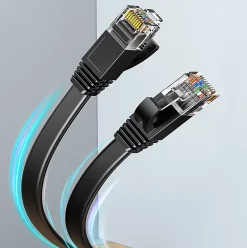 Elfcam-shop Elfcam - 20m Câble Ethernet RJ45 Cat7 Flat Noir, 10Gbps 600MHz, Cuivre, SFTP, Anti-Bruit, PC, Modem, Routeur