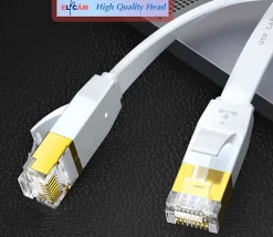 Elfcam-shop Elfcam - 20m Câble Ethernet RJ45 Cat7 Flat Blanc, 10Gbps 600MHz, Cuivre, SFTP, Anti-Bruit, PC, Modem, Routeur