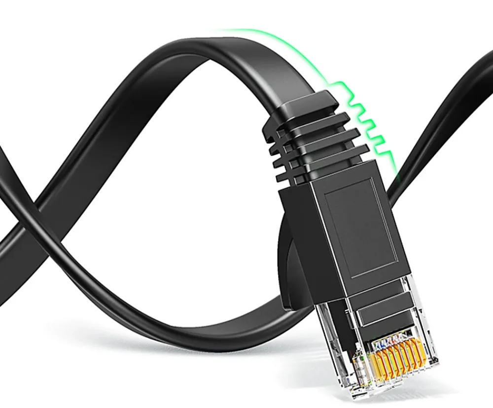 Elfcam-shop Elfcam - 10m Câble Ethernet RJ45 Cat7 Flat Noir, 10Gbps 600MHz, Cuivre, SFTP, Anti-Bruit, PC, Modem, Routeur