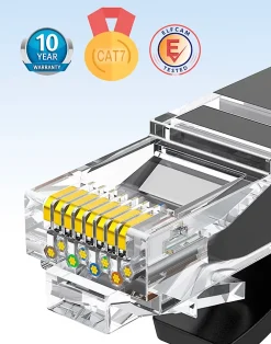 Elfcam-shop Elfcam - 10m Câble Ethernet RJ45 Cat7 Flat Noir, 10Gbps 600MHz, Cuivre, SFTP, Anti-Bruit, PC, Modem, Routeur