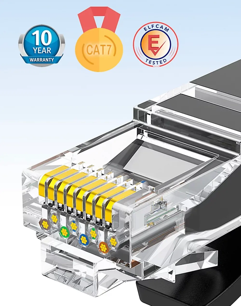 Elfcam-shop Elfcam - 10m Câble Ethernet RJ45 Cat7 Flat Noir, 10Gbps 600MHz, Cuivre, SFTP, Anti-Bruit, PC, Modem, Routeur