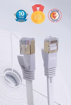 Elfcam-shop Câble Et Connectique Réseau-Elfcam - 12m Câble Ethernet RJ45 Cat7 Flat Blanc, 10Gbps 600MHz, Cuivre, SFTP, Anti-Bruit, PC, Modem, Routeur