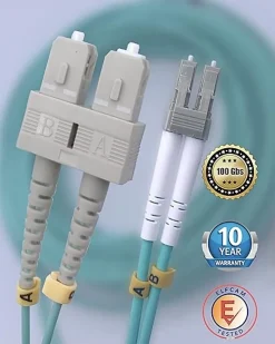 Elfcam-shop Câble, Fil Et Cordon D'Alimentation-Elfcam - 100m Câble à Fibre Optique OM3 SC/UPC à LC/UPC Multimode Duplex 50/125um LSZH