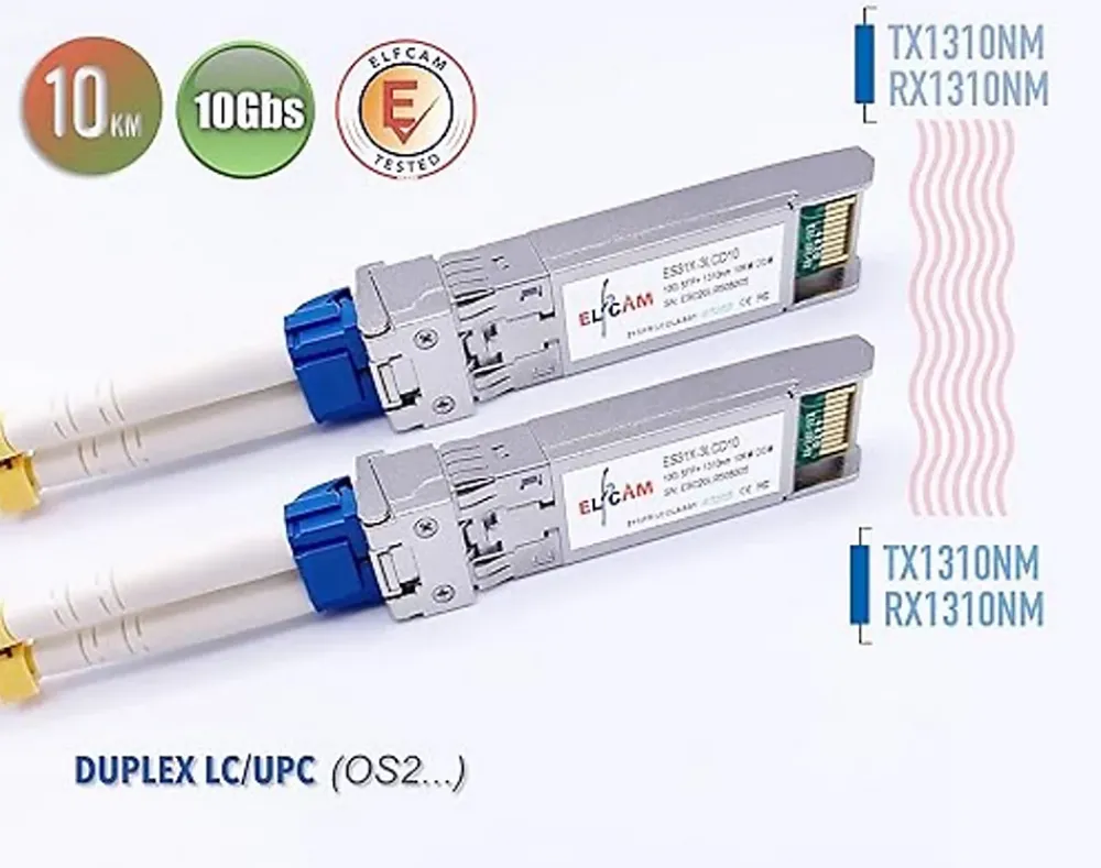 Elfcam-shop Box Domotique-Elfcam - 2 Modules SFP+ 10 Gbps - LC/UPC Monomode OS2, 1310nm 10GBase-LR, 10 km, Compatibles Freebox Ultra