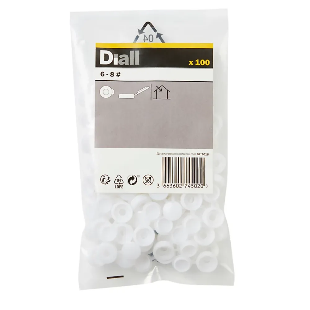 Diall Cache Vis Et Cache Trou-Embout blanc à clipser ø6-8 mm - 100 pièces