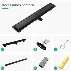 EMKE Evacuation De Douche-Caniveau de Douche 50 cm, Acier Inox, Siphon de Sol 2 en 1 avec Filtre à Cheveux, Finition Noire Élégante