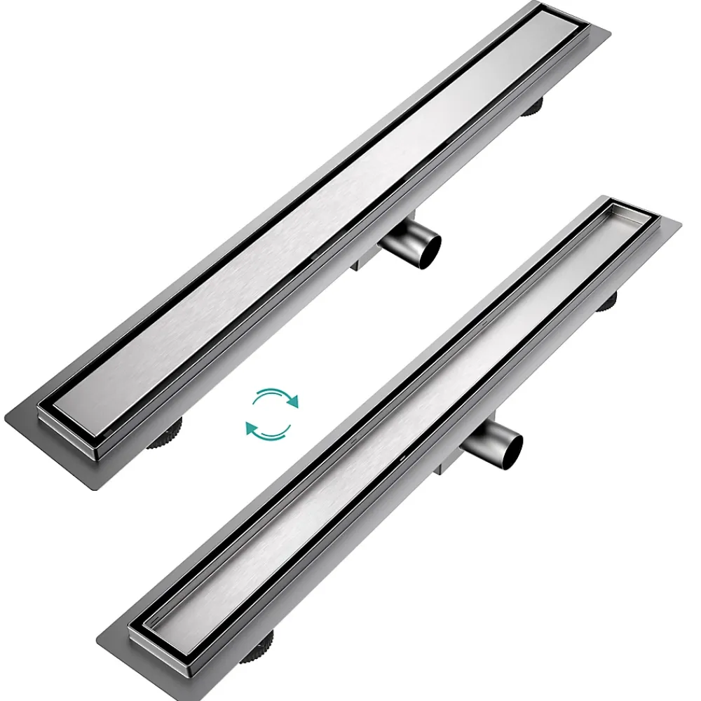 EMKE Siphon de douche linéaire, 80x7 cm, inox brossé SUS304, double installation