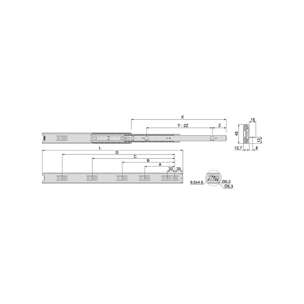 Emuca Jeu de coulisses à billes à billes à sortie totale avec supports, hauteur 45mm, longueur 450mm, Acier, Zingué