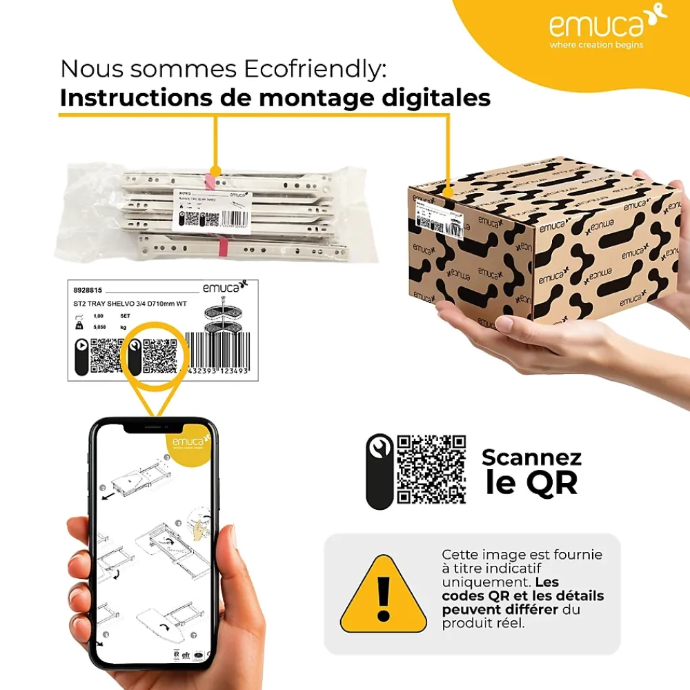 Compas, Coulisse Et Coulisseau-Emuca Jeu de coulisses invisibles Silver, Coulisse à sortie totale, fermeture amortie, profondeur 300mm, Acier, Zingué
