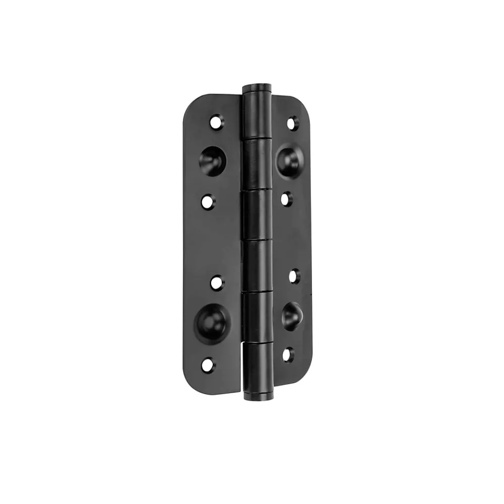 Emuca Charnière D'Ameublement-Lot de 5 charnières de porte de sécurité, 150x80mm, charnières anti-dégondage à bords arrondis, sans garniture, Acier, Noir