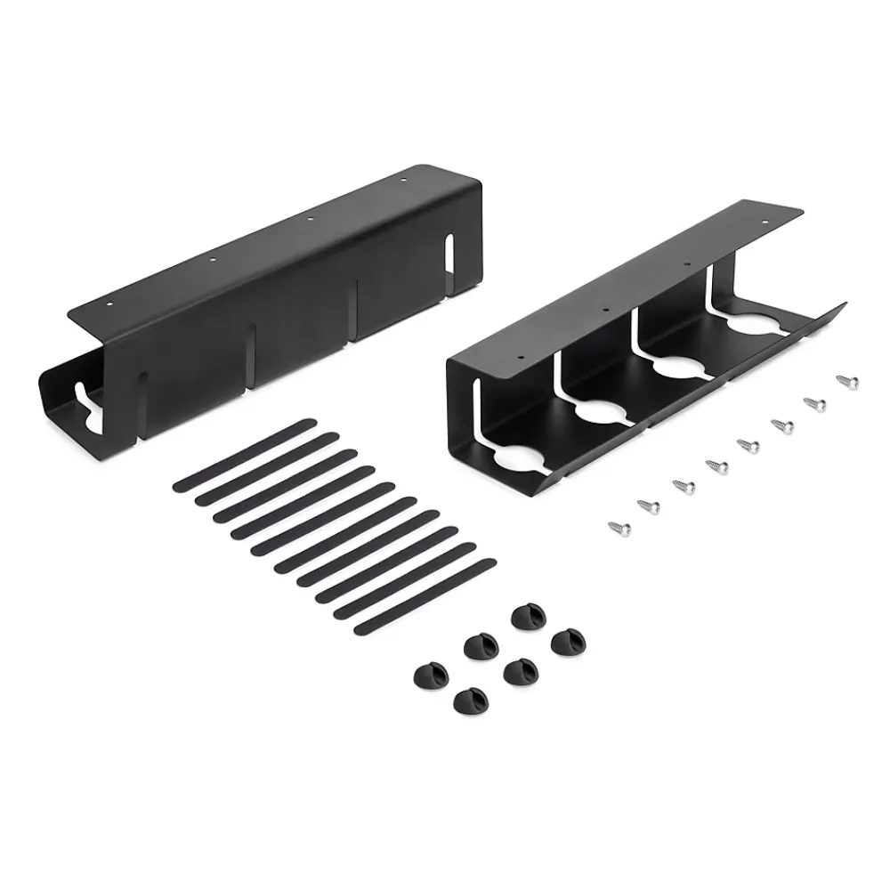 Emuca Range-Fil Et Cache-Fil|Range-Fil Et Cache-Fil-Lot de 2 Chemin de câbles sous le bureau, Longueur 430 mm, Acier, Peint en noir