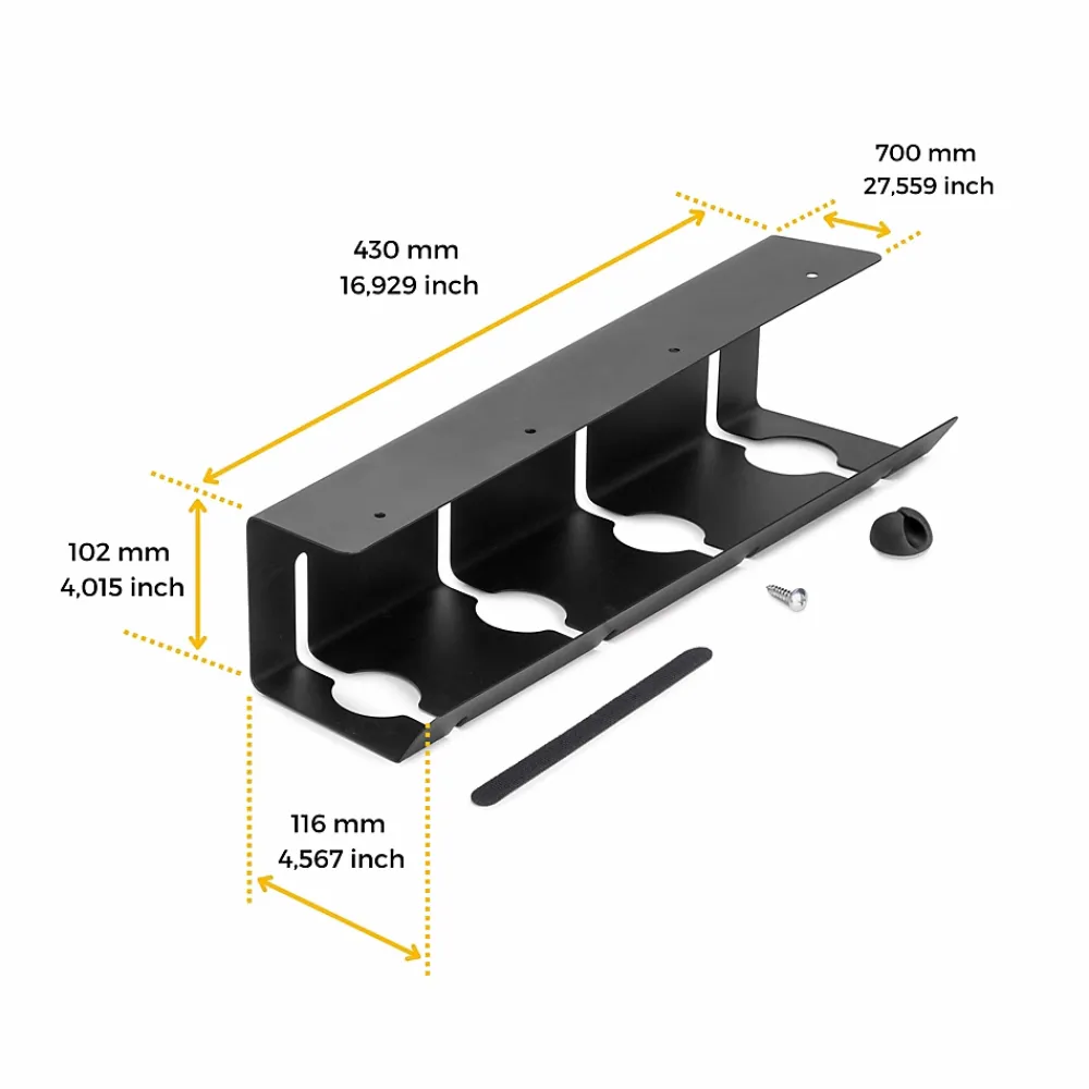 Emuca Range-Fil Et Cache-Fil|Range-Fil Et Cache-Fil-Lot de 2 Chemin de câbles sous le bureau, Longueur 430 mm, Acier, Peint en noir