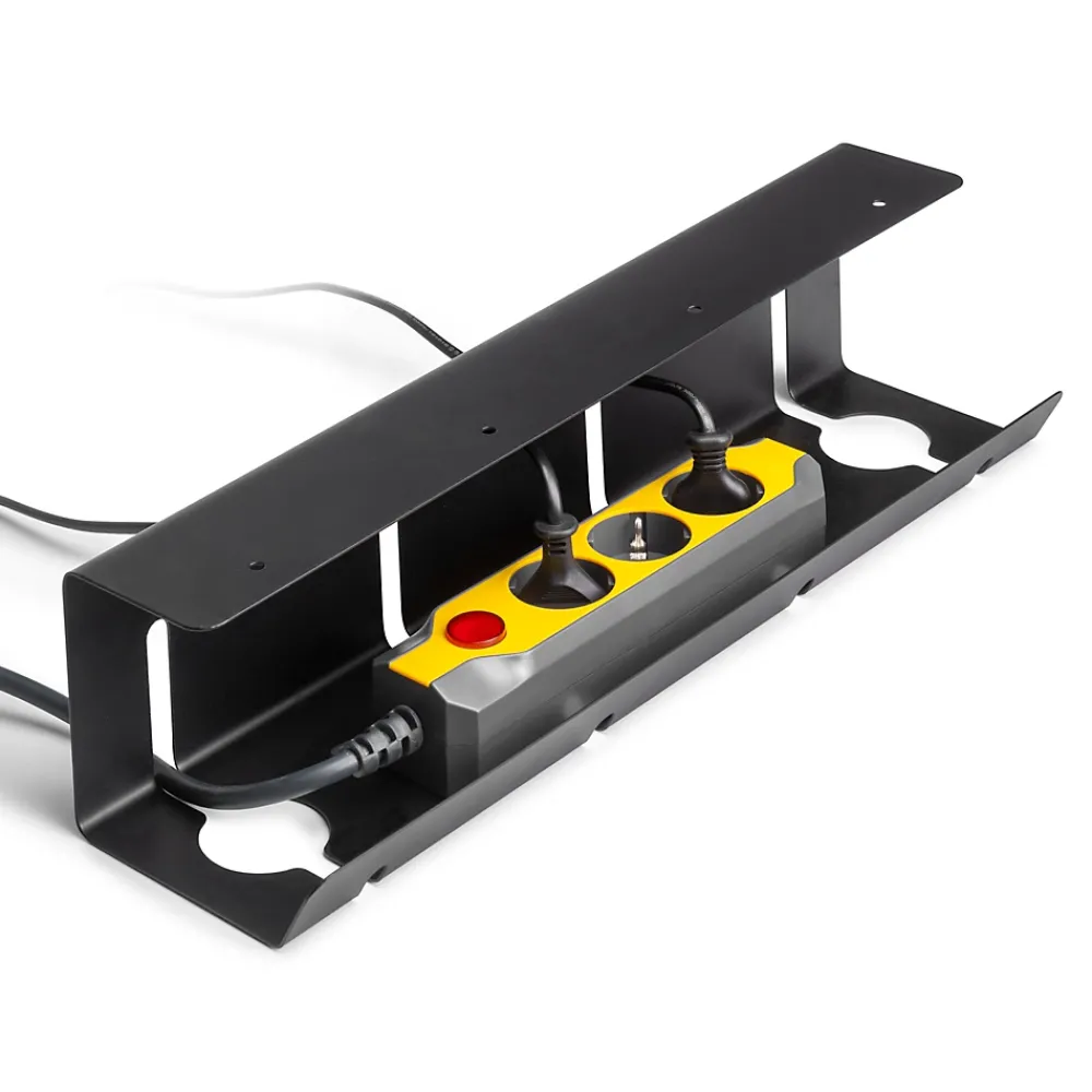 Emuca Range-Fil Et Cache-Fil|Range-Fil Et Cache-Fil-Lot de 2 Chemin de câbles sous le bureau, Longueur 430 mm, Acier, Peint en noir