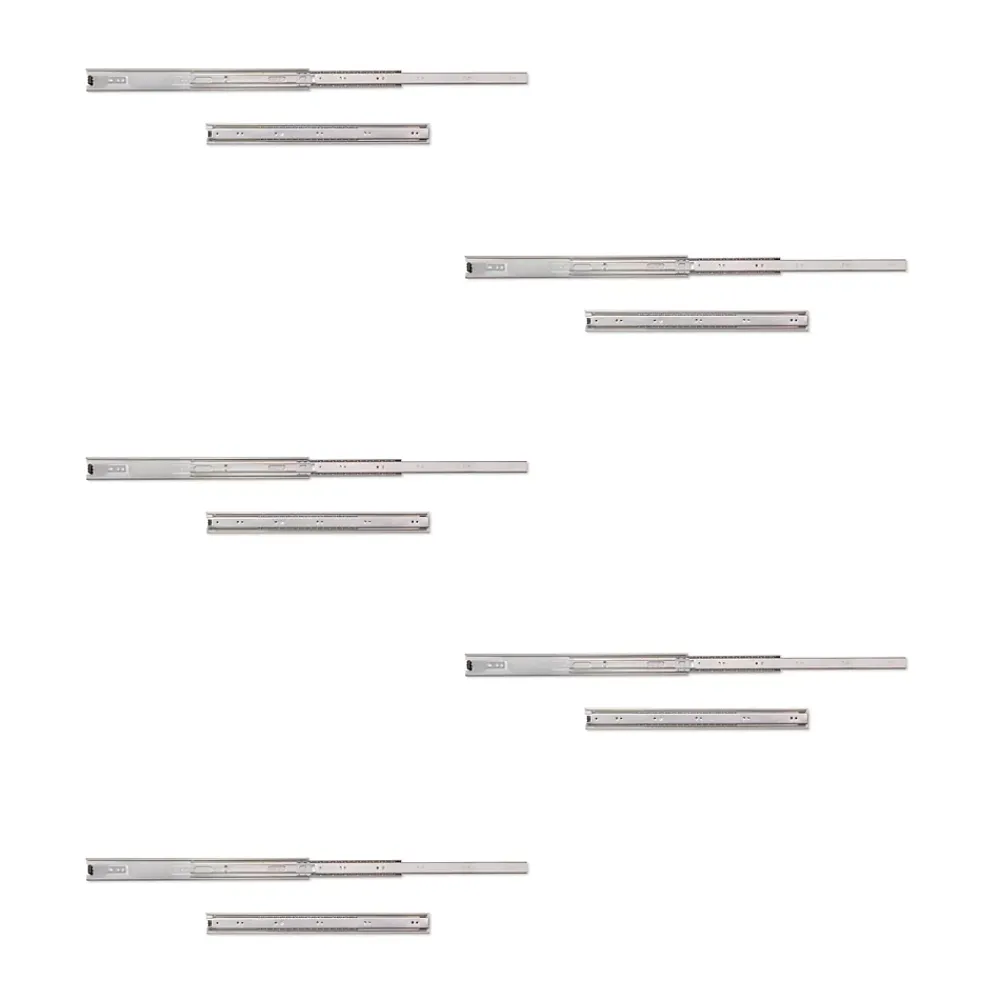 Emuca Lot de 5 coulisses pour tiroirs, roulement à billes, hauteur 45mm, profondeur 450mm, sortie totale, zingué