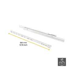 Compas, Coulisse Et Coulisseau-Emuca Lot de 5 jeux de coulisses de tiroir T30, fermeture à glissière, longueur 350mm, coulisse à sortie partielle, Acier, Blanc