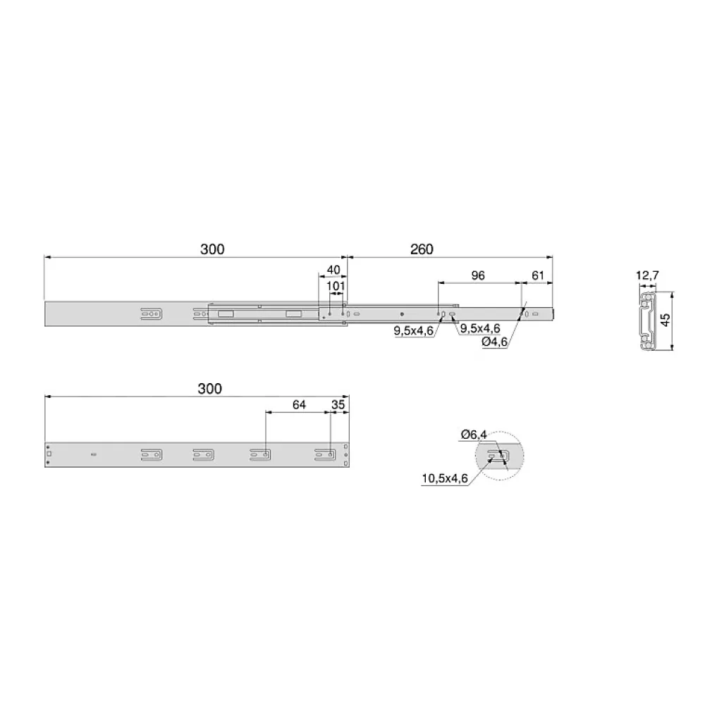 Compas, Coulisse Et Coulisseau-Emuca Lot de 5 jeux de coulisses pour tiroirs, roulement à billes, hauteur 45mm, profondeur 300mm, à sortie totale, avec push,