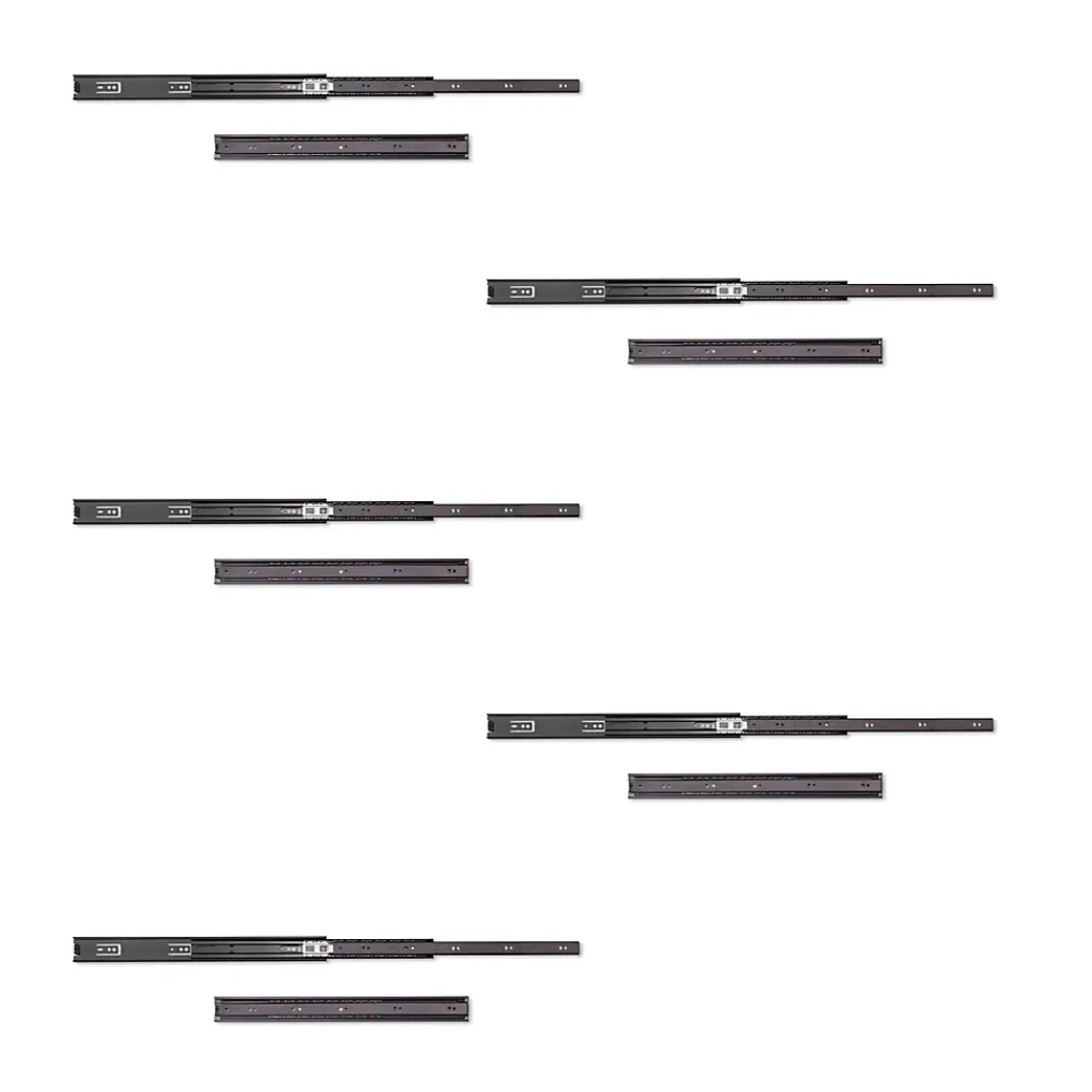 Emuca Lot de 5 jeux de Coulisses pour tiroirs, roulement à billes, hauteur 45mm, profondeur 450mm, sortie totale, Noir