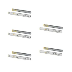 Emuca Lot de 5 jeux de coulisses pour tiroirs, roulement à billes, hauteur 45mm, profondeur 600mm, à sortie totale, avec push,