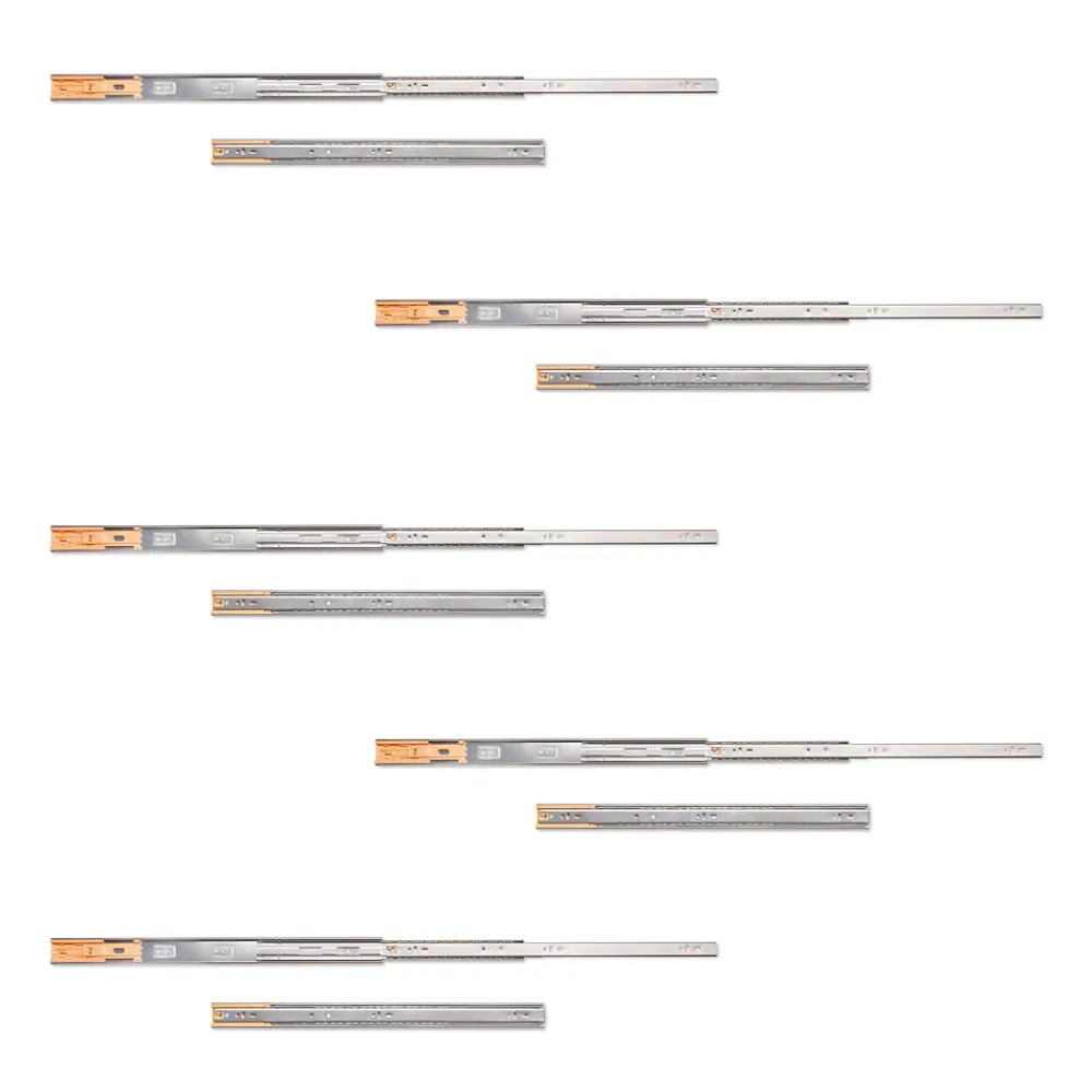 Compas, Coulisse Et Coulisseau-Emuca Lot de 5 jeux de Coulisses de tiroirs, roulement à billes, hauteur 45mm, profondeur 550mm, sortie totale, fermeture amortie,