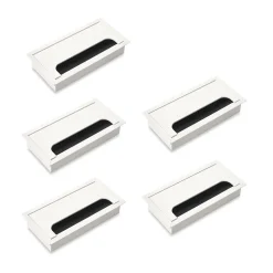 Emuca Lot de 5 Passe-câbles pour tables Quadrum, rectangulaires, 159x80mm, à encastrer, Aluminium, Peint en blanc
